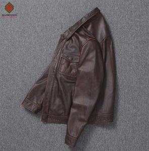 Chaqueta Bomber de Cuero Marrón Vintage para Hombre, Diseño Casual de Invierno |   Bolso de Mano con Bolsillo de Solapa Desgastado, Cierre de Cremallera, Forro de Lana, Hecho a Mano - Product Image 3
