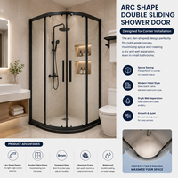 Cabine de douche moderne à coins arrondis avec deux portes coulissantes et cadre pour la séparation humide/sec dans les salles de bain compactes et l'utilisation hôtelière