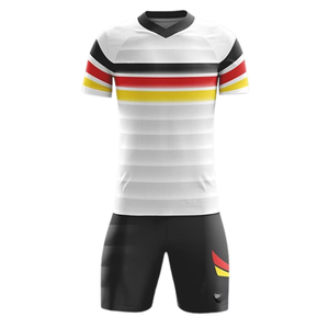 High Quality Soccer Jersey Uniform White <b>Black</b> <b>Red</b> Yellow Stripes Men Team Kit With Shorts Quick Dry Polyester Mesh Sportswear - Product Image 4