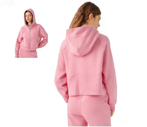 Sweat à capuche oversize pour femme en molleton tricoté Lulu, avec logo imprimé sur mesure, col montant zippé, séchage rapide, respirant et imperméable - Product Image 2