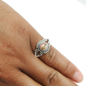 Pierre précieuse de rhodochrosite naturelle Bague de forme ronde en argent sterling 925 Conception de commande personnalisée Fabricant de bijoux Exportateur indien - Product Image 3