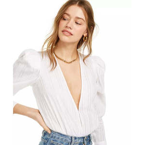 Body da donna Danielle Bernstein con scollo a V profondo, casual, in nylon bianco, a maniche corte, stampa estiva, taglie forti XS - Product Image 1