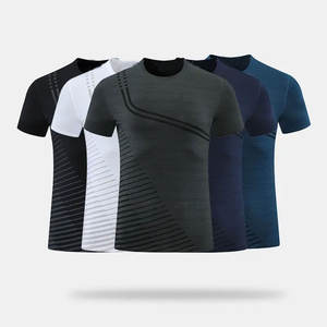 เสื้อยืดออกกำลังกายแห้งเร็วของผู้ชายแบบ2023ใหม่ผ้าคอตตอน/ใยไม้ไผ่ระบายอากาศได้220ก. เสื้อถักแขนสั้นลายพื้น - Product Image 1