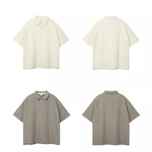 Vente en gros polo et short surdimensionnés à manches courtes chemises boutonnées gaufrées style urbain pour femmes coupe ample à épaules tombantes - Product Image 4