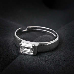NOVAMART Fine Men's Rhodium-Plated Sterling Silver Octagon <b>Ring</b> with Oval Cut Diamond Wholesale Export - Product Image 3