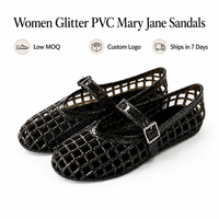 Sandalias de gelatina para mujer, estilo Mary Jane, con purpurina, parte superior de PVC, planas, al por mayor para playa, resort y venta minorista