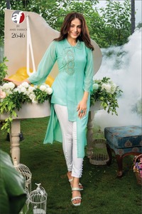 Quần Kurti Váy Thiết Kế Quần <span class=keywords><strong>Georgette</strong></span> Kurti Lycra Trang Phục Dự Tiệc Làm Việc Bằng Tay Sang Trọng - Product Image 4