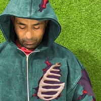 Sweat à capuche zippé surdimensionné personnalisé pour homme, 100 % coton, polaire 440 GSM, coupe ample, écologique, coupe-vent, respirant, brodé