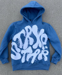 Sweat à capuche pour homme en molleton vintage hip-hop d'hiver, coupe et couture personnalisées, patchs déchirés, broderie, streetwear, lavage à l'acide - Product Image 1