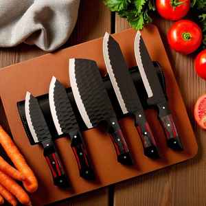 Custom Hand <b>Forged</b> Premium High Carbon Carbon Steel Chef Knife Powder Coated Kitchen Knives Chef Set Comes With Leather Sheath. - Product Image 1