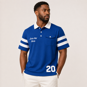Polo à manches courtes bleu Zeta Phi Beta personnalisé avec poche et cordon de serrage, style preppy, haut décontracté pour homme, vêtements grecs personnalisés - Product Image 4