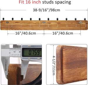 Porte-manteau mural 38 9/16 Long 10 crochets mural cintre mur bois crochet support Rail Triple crochets - Product Image 6