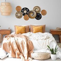 Ensemble de 8 assiettes murales en jonc de mer tissé à la main - Décoration en paille naturelle, forme ronde, motifs variés, style bohème