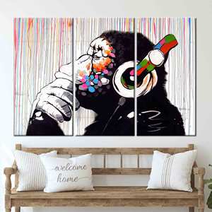 Toile imprimée : Art mural graffiti Banksy Singe Réfléchissant, 3P : Prêt à accrocher - Product Image 1