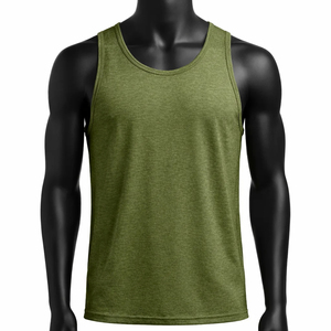 Débardeur vert olive sans manches pour homme, débardeur décontracté en tricot, haut en coton uni à col rond, débardeur en coton noir - Product Image 2