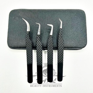 Marque privée Noir mat Isolation à 90 degrés Incurvé Volume russe Ensemble de pinces à cils Fibre de beauté en acier inoxydable - Product Image 1