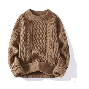 2026 New Trending Knit <b>Sweater</b> <b>Vintage</b> Pullover Casual Long Sleeve Unisex Crewneck Knitted Solid Color Front Customizable Tops - Product Image 3