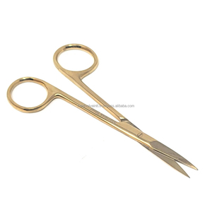 Tijeras Micro Iris de Acero Inoxidable Chapadas en Oro, 4.5 Pulgadas, Puntas Rectas Duraderas, para Cirugía, Odontología y Veterinaria - Product Image 1