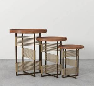 Ensemble de meubles de salon au design moderne chinois ensemble de table basse et de table ronde en bois et métal 3 pièces pour Diwali - Product Image 1