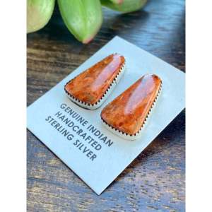 Vintage Navajo Apple Coral & Rose Gold <b>Sterling</b> <b>Silver</b> <b>Stud</b> Earrings - Product Image 4