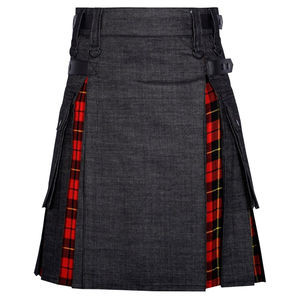 Kilt écossais hybride pour homme en denim noir 100% coton, kilt hybride tendance pour homme - Product Image 5