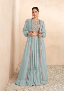 นักออกแบบล่าสุดงานด้ายไหมเทียม Georgette Lahenga Choli โดย Fab Zone - Product Image 4