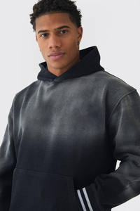 Sudadera con capucha de gran tamaño para hombre con logotipo personalizado, Sudadera con capucha de invierno a rayas con cuello lavadas con ácido - Product Image 3