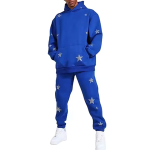 Ensemble de survêtement à capuche streetwear en strass pour homme, couleur unie, dernière collection hiver, chaud et élégant, en tissu polaire - Product Image 1
