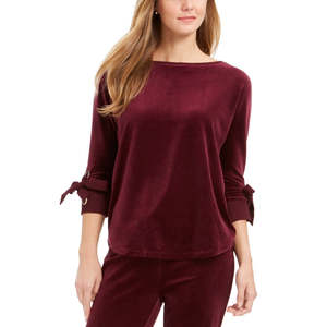 Haut en tricot à manches nouées en velours violet pour femme Charter Club, petite taille - Product Image 1