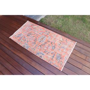 Petit tapis turc, tapis vintage 2,1x4 pieds, tapis en laine rouge patchwork - Product Image 3
