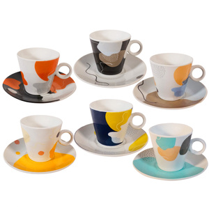 Set moderno di 6 tazze da caffè in porcellana 80ml turchese blu arancio per il relax dell'espresso - Product Image 1