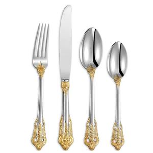 ชุดเครื่องเงินสแตนเลสสตีลวินเทจแบบโบราณชุดเครื่องใช้บนโต๊ะอาหารสำหรับจัดเลี้ยงสีเงินและสีทองสำหรับงานแต่งงาน - Product Image 1