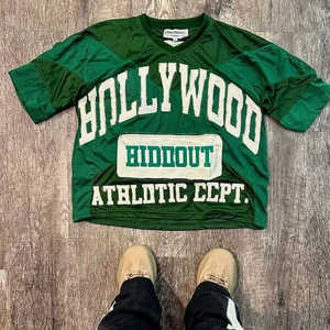 Wholesale 100% Cotton <b>Oversized</b> <b>V</b>-<b>Neck</b> Jersey for Men Quick Breathable Sportswear with Cropped Digital DTG Printing - Product Image 4