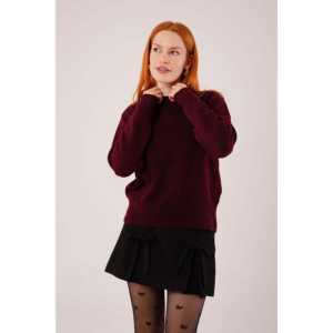 Pull en tricot bordeaux à col rond, style uni, décontracté, vente en gros - Product Image 2