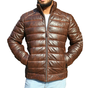 Veste en cuir matelassée pour homme 2026, élégante, chaude pour l'hiver, en cuir véritable, logo personnalisé, manches OEM, vente en gros - Product Image 1