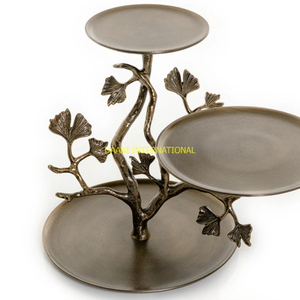 Two <b>Tier</b> Wooden <b>Cake</b> Stand with Golden Metal Circle Frame Dessert Display Holder for Weddings Parties Events Catering Bakery - Product Image 4