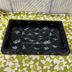 ถาดฝังหอยเป๋าฮื้อทองเหลืองทรงสี่เหลี่ยมผืนผ้าฝังมุกเปลือกหอยเป๋าฮื้อสำหรับตกแต่งบ้านและโรงแรม