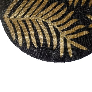 Premium Modern Satin Charger <b>Mat</b> with Leaf Design Handmade Beadwork <b>Table</b> Decoration for Home Weddings and Banquets - Product Image 3