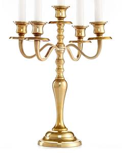 Candelabros altos con acabado de oro y metal con 5 brazos, candelabros hechos a mano de aluminio chapado en oro de diseño moderno para centro de mesa de boda - Product Image 1