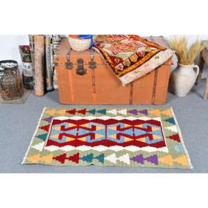 Alfombra Turca de 2.4x3.7 pies, Alfombra de Lana Vintage Roja Ombré - Product Image 2