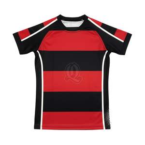 Camiseta de Rugby Negra y Roja al por Mayor, Franja Gruesa, Poliéster, Ajuste Atlético, Resistente, para Entrenamiento, Personalizable - Product Image 1