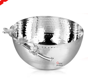 Recipiente para servir de metal de forma redonda con acabado en plata, con hermoso diseño de flores para hotel en casa - Product Image 1