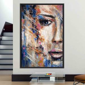 Art abstrait de portrait de femme : Décoration murale moderne sur toile imprimée, TOILE ENCARTÉCHÉE NOIRE - Product Image 1