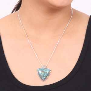 Conjunto de collar de turquesa hecho a mano, joyería de plata de ley con piedras preciosas triangulares, regalo elegante para mujer - Product Image 4