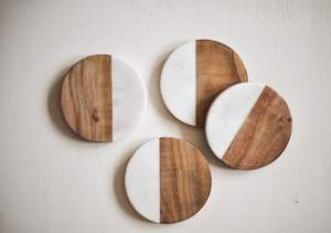 SMART Round Marble Acacia Wood Coasters Custom Size Wooden Drinks Cup Elegant <b>Mats</b> & Pads No reviews yet - Product Image 4