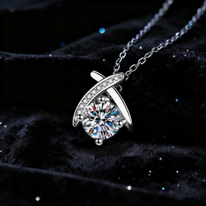 Black Pearl Jewels <b>925</b> <b>Sterling</b> <b>Silver</b> VVS D Color 1Carat Moissanite Luxury Link <b>Chain</b> X Shape Unique Crossover Pendant Necklace - Product Image 2