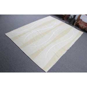 Tapis vintage 6,46 x 5 pieds, tapis turc, tapis en laine rayé blanc - Product Image 4