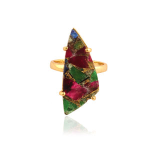 Anillo de cobre y turquesa para mujer, sortija comprimida, chapado en oro de 24k, anillo ajustable, joyería de aniversario - Product Image 3