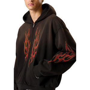 Sweat à capuche zippé personnalisé pour homme en molleton de coton épais, brodé, teint uni, écologique, coupe classique, style streetwear - Product Image 3