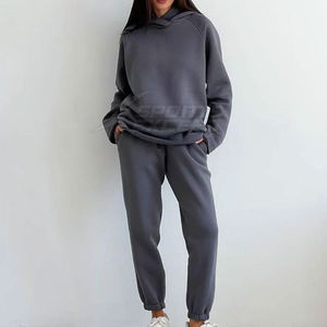 Ensemble de jogging pour femmes style années 80 et 90, motif uni, tenue deux pièces, haut à manches longues avec fermeture éclair, survêtement de sport pour l'automne - Product Image 1